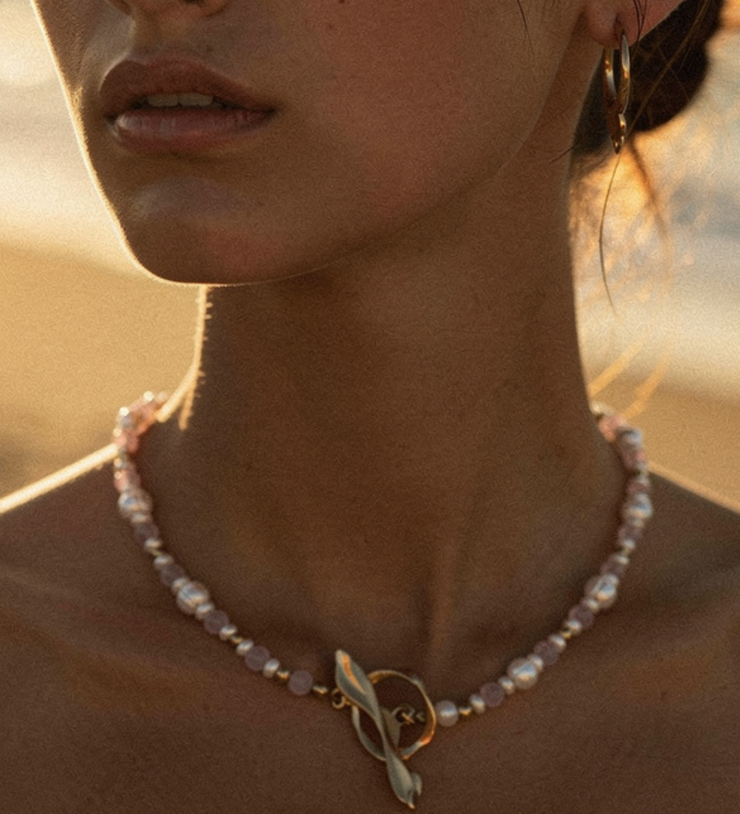 naszyjnik Lust & Trust Gold Pink Pearl Matte