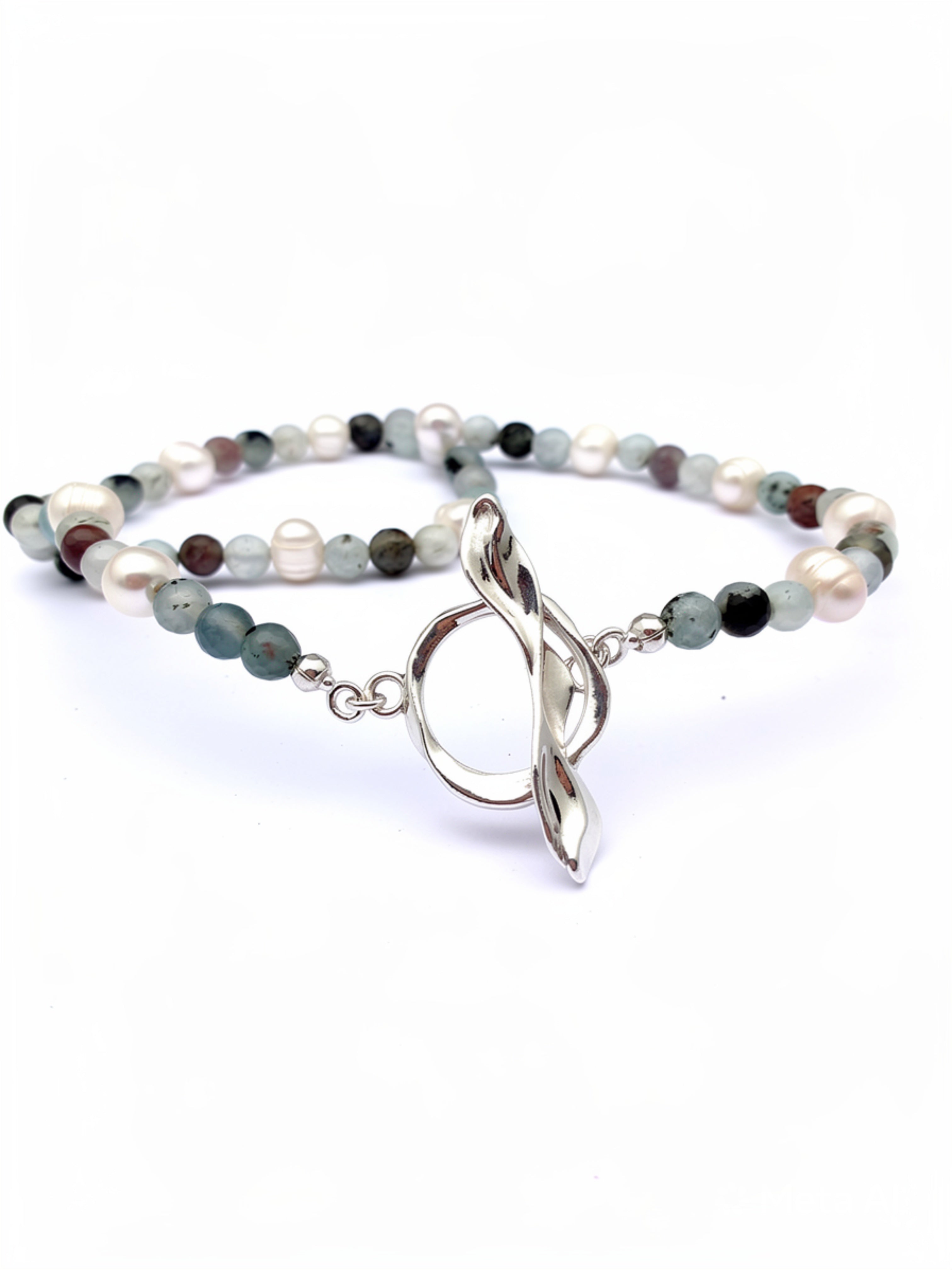 naszyjnik Lust & Trust Silver Agaty i Perły - niebieski agat i perły - Marai Jewelry